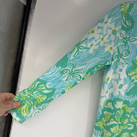 Lilly Pulitzer Palmetto Dress Women's Size M Lagoon Green Wave Rider Pima Cotton - Picture 3 of 9